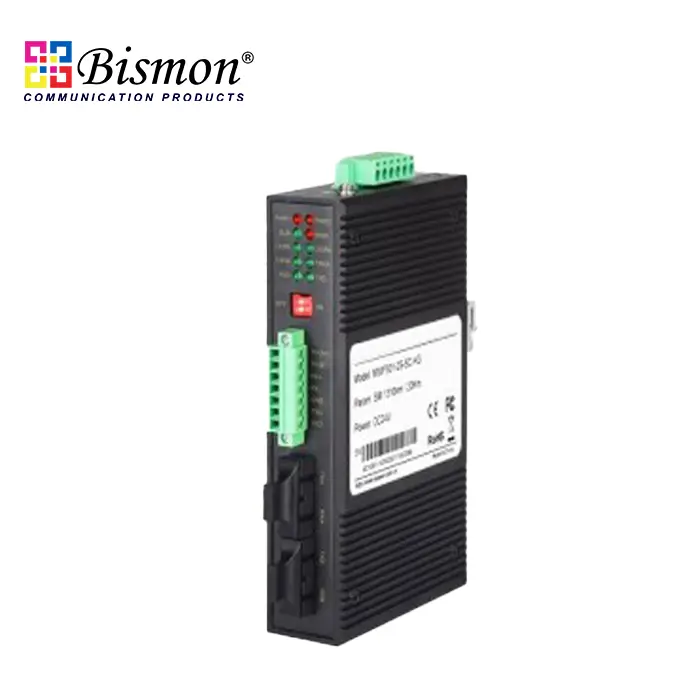 Industrial-Fiber-Media-Converter-RS232-485-422-serial-port-2x100Base-FX-ports-DC9-18V-Dual-Ring-MM-2km