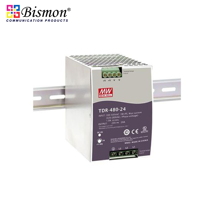 Meanwell-Industrial-DIN-Rail-Power-adapter-480W-Three-Phase-Industrial-DIN-RAIL-with-PFC-Function-TDR-480-48