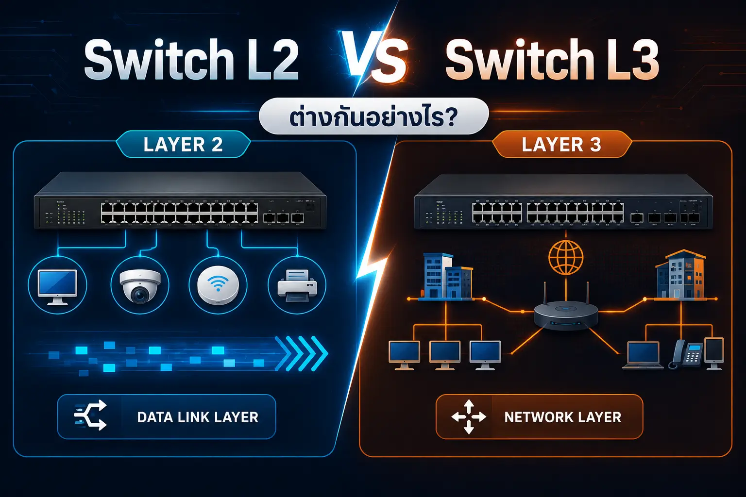 Switch L2 vs Switch L3 ต่างกันอย่างไร? 
