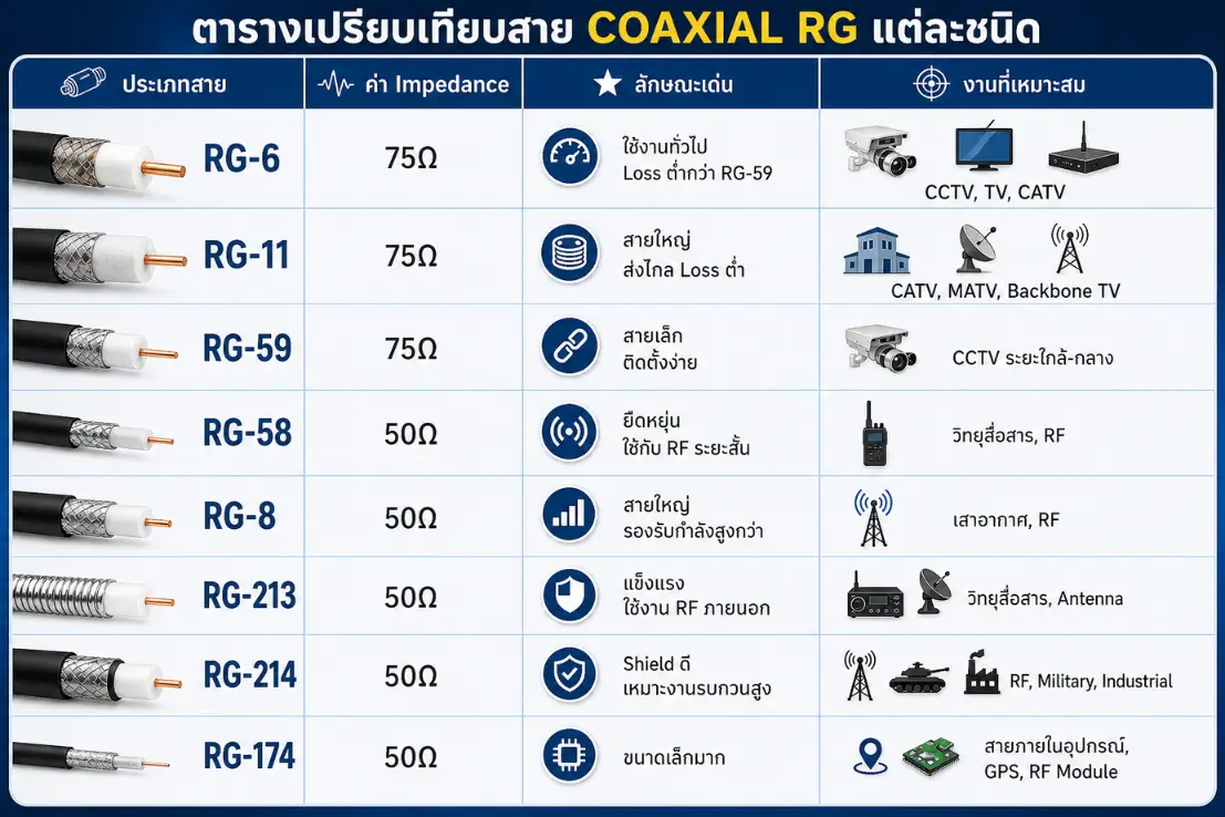 สาย Coaxial / สาย RG คืออะไร? มีกี่ชนิด ใช้กับงานอะไรบ้าง