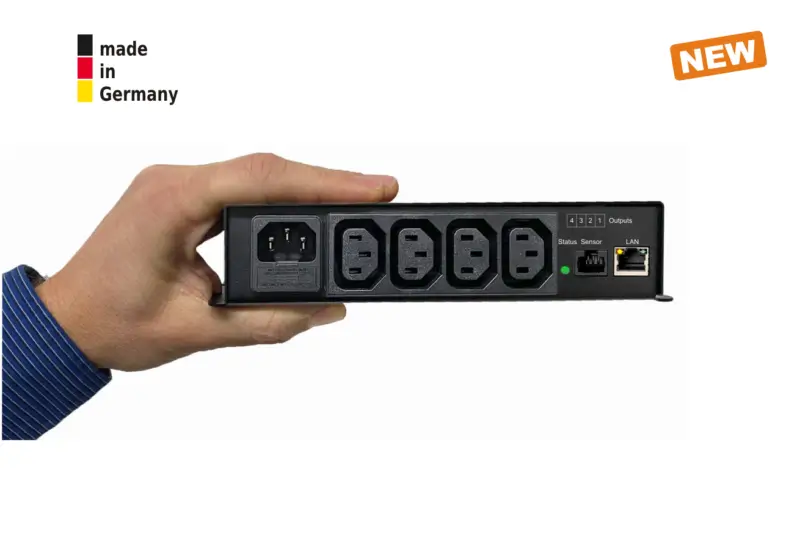 Small and smart 4-fold switched and metered PDU 10 A, 4 x IEC C13, 1 sensor connector