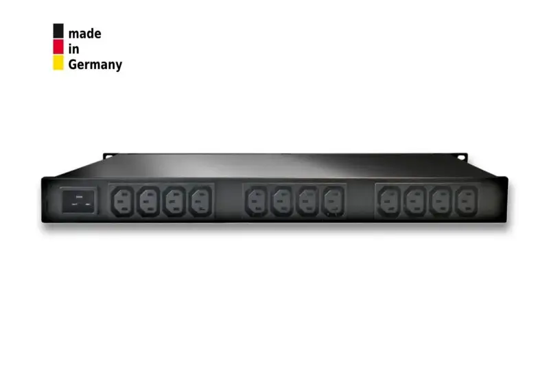 12-fold switched and metered PDU, 1 x 16 A, 12 x IEC C13 rear, 2 sensor connectors