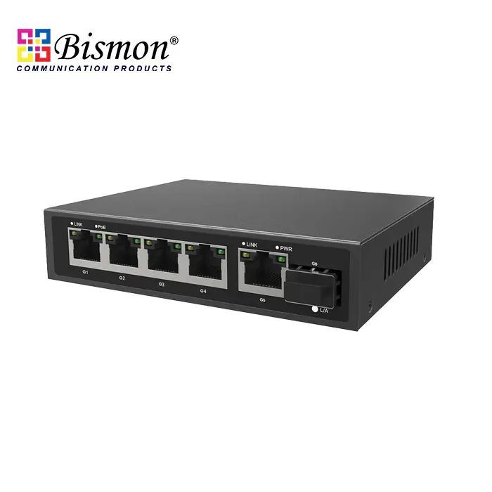 4-RJ45 10/100/1000 PoE with 1-RJ45, 1-SFP Uplink Unamanaged (110W)	