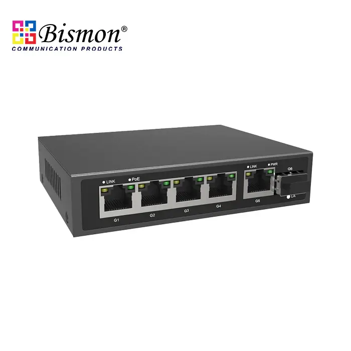 4-RJ45 10/100/1000 PoE with 1-RJ45, 1-SFP Uplink Unamanaged (110W)	