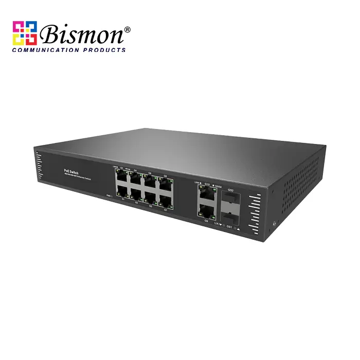 10*10/100/1000M RJ45 ports and 2*1000M uplink SFP Unmanaged (250W)