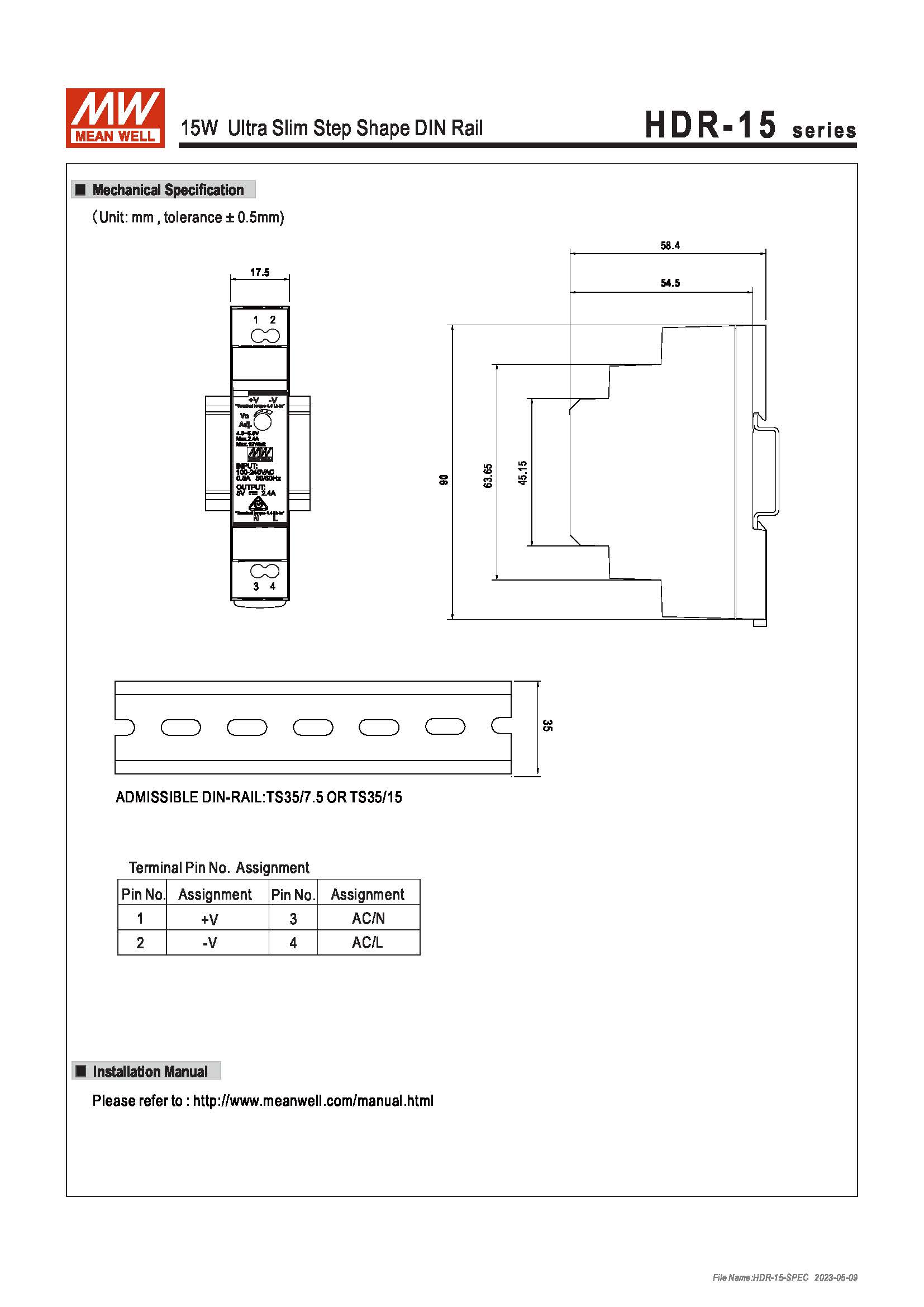 (Meanwell)Industrial DIN-Rail Power adapter 15W Ultra Slim Step Shape DIN Rail(12VDC)