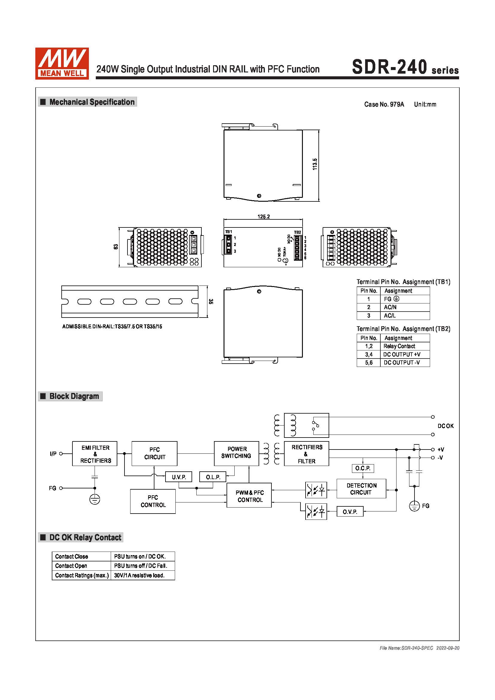 (Meanwell)Industrial DIN-Rail Power adapter 240W Single Output Industrial DIN RAIL with PFC Function SDR-240-24