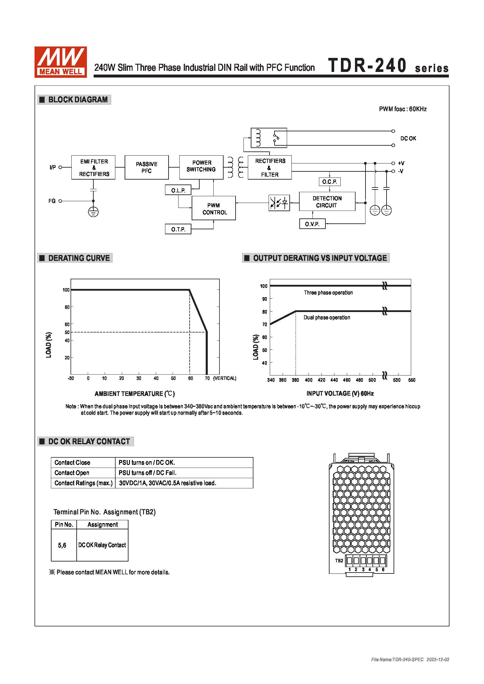(Meanwell)Industrial DIN-Rail Power adapter 240W Slim Three Phase Industrial DIN Rail with PFC Function TDR-240-48