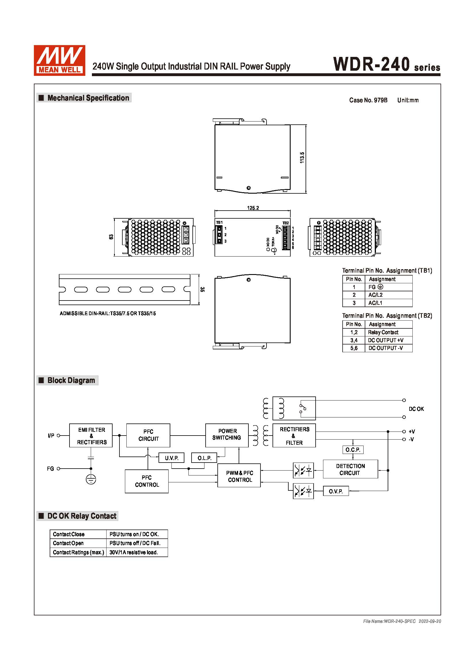 (Meanwell)Industrial DIN-Rail Power adapter 240W Single Output Industrial DIN RAIL Power Supply WDR-240-48